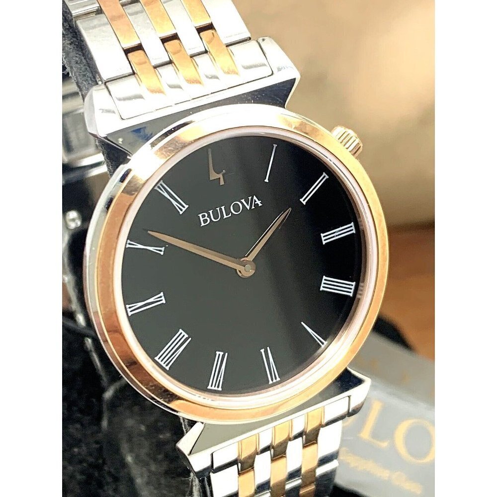 Bulova Women's Watch 98L265 Quartz Black Dial Rose Gold Silver Stainless Steel